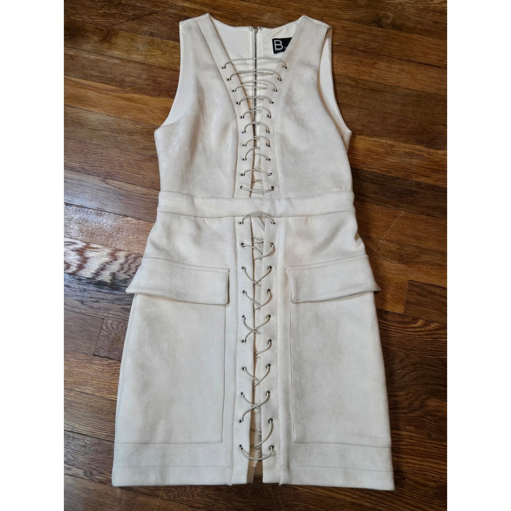 Runaway the Label Cream Faux Suede Lace Up Mini Dress Small Sleeveless Cream